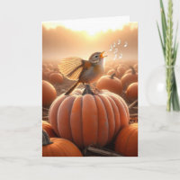 Birthday Bird Singing On a Pumpkin