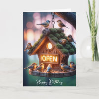 Birthday Birdhouse With Neon Open Sign
