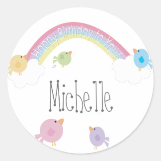 Birthday Birds Personalized Name Cupcake Topper Classic Round Sticker