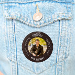 Birthday bistre brown photo man myth legend 1 inch round button<br><div class="desc">A trendy bistre,  brown background.   Text: The Man,  The Myth,  The Legend. Personalize and add his name,  age and photo.</div>