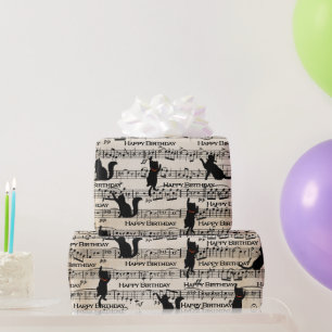 Birthday Black Cats On Sheet Music Wrapping Paper