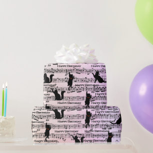 Birthday Black Cats On Sheet Music  Wrapping Paper