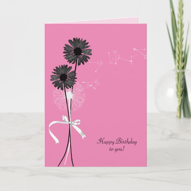 Birthday black daisies and dandelion card (Front)