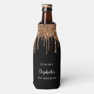 Birthday black glitter drips gold monogram bottle cooler
