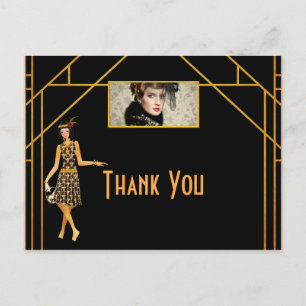 Birthday black gold art deco Photo Thank you Postcard