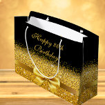 Birthday black gold bow classic name large gift bag<br><div class="desc">Elegant,  classic,  glamourous and feminine style party gift bag.  A gold coloured ribbon and bow.  Black background. With the text: Happy 80th Birthday!</div>