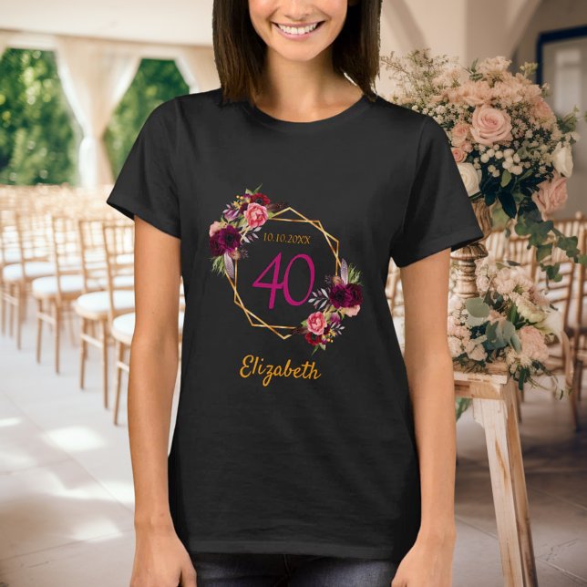 Birthday black gold burgundy florals T-Shirt (Creator Uploaded)