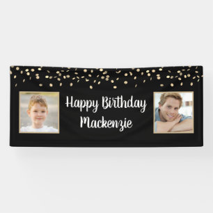 Birthday Black Gold Confetti 2 Photo Script Banner