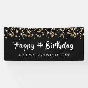 Birthday Black Gold Confetti Streamers Personalize Banner