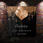 Birthday black gold glitter balloons name tapestry<br><div class="desc">For an elegant 21st (or any age) birthday party. A classic black background. Decorated with dark faux gold glitter drips, paint dripping look, confetti and balloons. Personalize and add a name, text/age and a date. Can be used as a welcome banner, wall decor for the party or as a photo...</div>