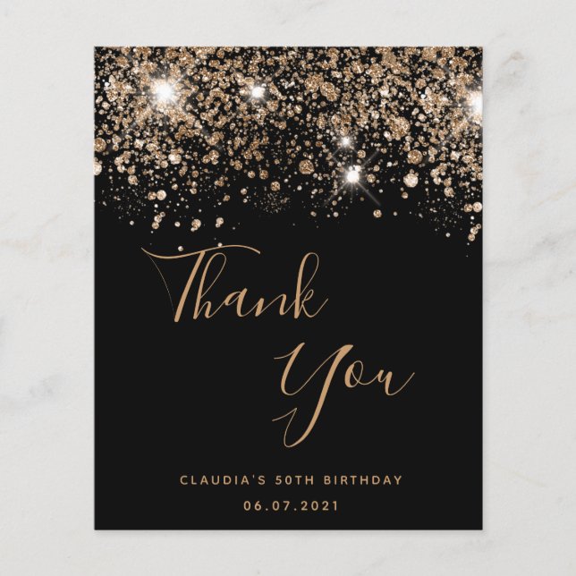 Birthday black gold glitter budget thank you flyer (Front)