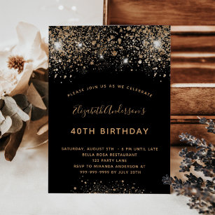 Birthday black gold glitter dust magnet invitation