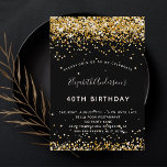 Birthday black gold glitter glamourous invitation<br><div class="desc">A modern,  stylish and glamourous invitation for a 40th (or any age) birthday party.  A black background decorated with faux gold glitter dust. The name is written with a modern hand lettered style script.  Personalize and add your party details.</div>
