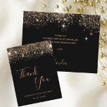 Birthday black gold glitter glamourous thank you  postcard<br><div class="desc">A thank you card for a 50th (or any age) birthday. A black background colour,  decorated with faux gold glitter. On front large dark golden coloured hand lettered script and the text: Thank You,  your text,  title and a date. 
Back: Template for Your thank you note and name.</div>