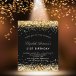 Birthday black gold glitter invitation<br><div class="desc">A modern,  stylish and glamourous invitation for a 21st (or any age) birthday party.  A black background decorated with faux gold glitter dust. The name is written with a modern hand lettered style script.  Personalize and add your party details.</div>
