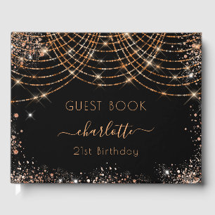 Birthday black gold glitter name guest book