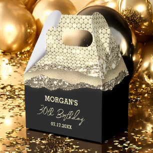 Birthday Black Gold Glitter Name Thank You Favor Box