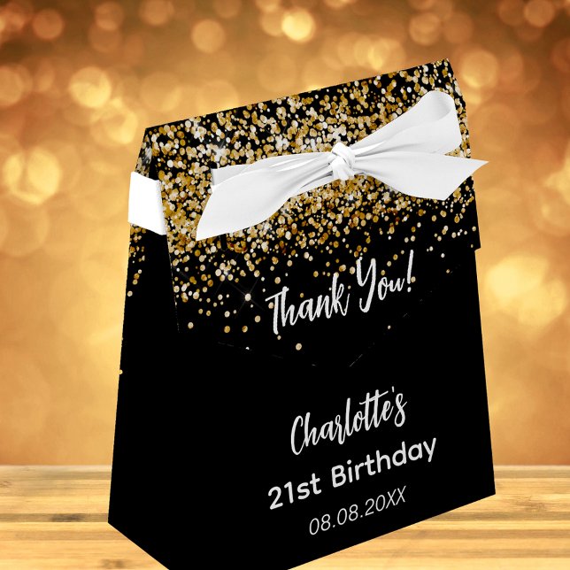 Birthday black gold glitter name thank you  favor box (Creator Uploaded)