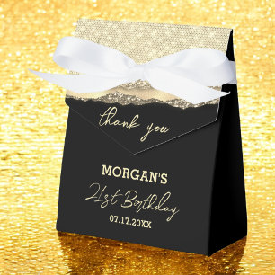 Birthday Black Gold Glitter Name Thank You Favor Box