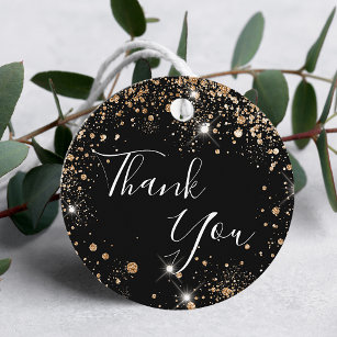 Birthday black gold glitter thank you favour tags