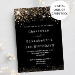 Birthday black gold glitter two persons friends invitation<br><div class="desc">A modern,  stylish and glamourous invitation for two women's 21st birthday party (or any age)  A black background decorated with dark faux gold sparkles. Personalize and add names and party details. 
An invitation for two persons celebrating together,  twins,  sisters or friends.</div>