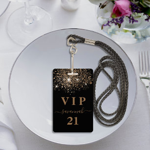 Birthday black gold glitter vip invitation badge