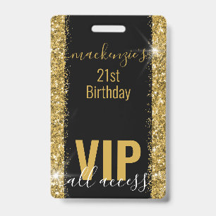 Birthday Black Gold Glitter VIP Party Invitation Badge