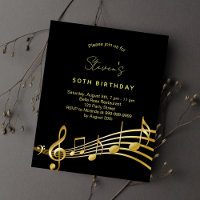 Birthday black gold music notes budget invitation