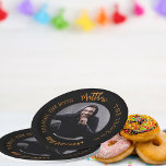 Birthday black gold photo man myth legend paper plate<br><div class="desc">A classic black background.   Text: The Man,  The Myth,  The Legend. Personalize and add his name,  age and photo.</div>