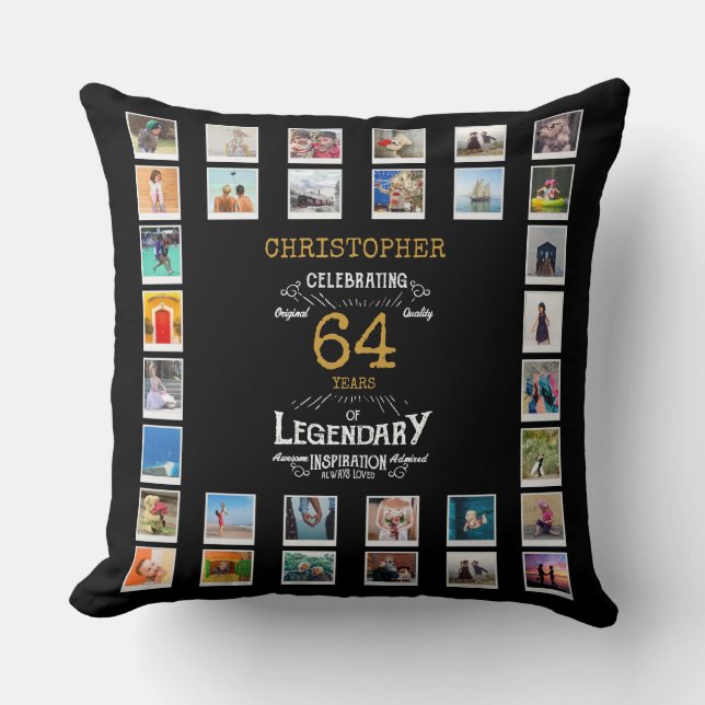 Birthday Black Gold Photo Throw Pillow (Front)