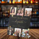 Birthday black gold stars best friends photo pedestal sign<br><div class="desc">A gift from friends for a woman's 21st (or any age) birthday, celebrating her life with a collage of 6 of your high quality photos of her, her friends, family, interest or pets. Personalize and add her name, age 21 and your names. Golden text. A chic, classic black background colour....</div>