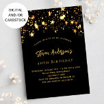 Birthday black gold stars elegant party invitation<br><div class="desc">An elegant birthday invitation for bot women and men.  Black background,  decorated with golden stars.  Personalize and add your name and party details.</div>