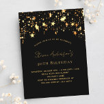 Birthday black gold stars elegant party invitation postcard<br><div class="desc">An elegant birthday invitation for bot women and men.  Black background,  decorated with golden stars.  Personalize and add your name and party details.</div>
