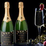 Birthday black gold stars modern elegant sparkling wine label<br><div class="desc">Elegant,  classic,  glamourous and girly style birthday label. A classic black background decorated with faux gold stars dripping. With the text: 50th (or any age) Birthday. Personalize and add a name written with a modern hand lettered style script.</div>