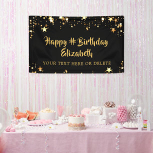 Birthday Black Gold Stars Personalized Your Colour Banner