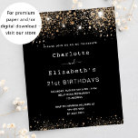Birthday black gold two friends budget invitation flyer<br><div class="desc">Please note that this invitation is on flyer paper and very thin. Envelopes are not included. For thicker invitations (same design) please visit our store. A modern, stylish and glamourous invitation for two women's 21st birthday party (or any age) A black background decorated with dark faux gold sparkles. Personalize and...</div>