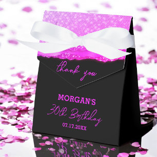 Birthday Black Hot Pink Glitter Name Thank You Favor Box