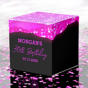 Birthday Black Hot Pink Glitter Name Thank You Favor Box