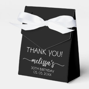 Birthday Black Monogram Name Script Thank You Favor Box