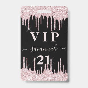 Birthday black pink glitter drips vip invitation  badge