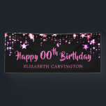Birthday Black Pink Stars Personalized Banner<br><div class="desc">Celebrate any age birthday with this editable black background banner with pink stars personalized with HAPPY # BIRTHDAY NAME. If necessary, adjust the word spacing after entering the number or change the black background or text colour by clicking on CUSTOMIZE FURTHER in the PERSONALIZE section. Contact the designer via Zazzle...</div>