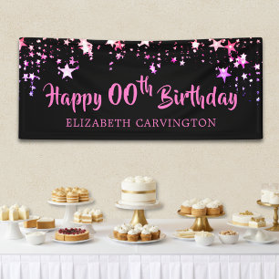 Birthday Black Pink Stars Personalized Banner