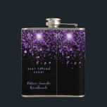 Birthday black purple glitter best friends hip flask<br><div class="desc">A gift for a girly and glamourous 21st (or any age) birthday party. A stylish black background with elegant purple faux glitter dust. The text: The name is written in light purple with a modern hand lettered style script. Personalize and add a name, age 21 and a date. Add your...</div>