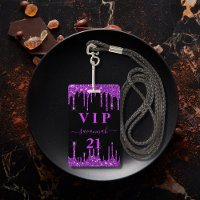 Birthday black purple glitter drips vip invitation