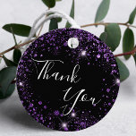 Birthday black purple glitter dust thank you favour tags<br><div class="desc">A girly and trendy favour tag for a 21st (or any age) birthday party. A stylish black background decorated with purple faux glitter dust. On front: The text: Thank You is written with a large trendy hand lettered style script. Back: The text: Thank you for coming. Personalize and add a...</div>