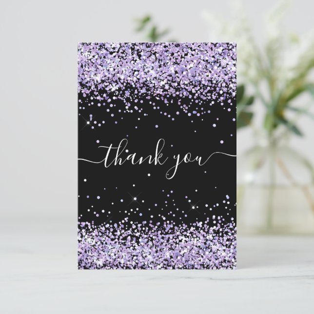 Birthday black purple lavender thank you card (Standing Front)