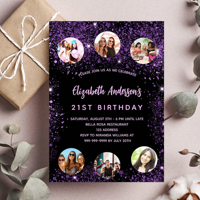 Birthday black purple photo best friends invitation (Creator Uploaded)