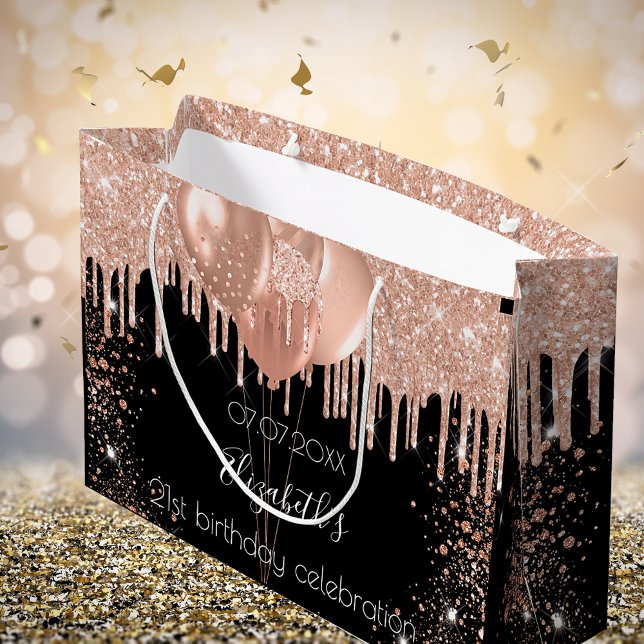 Birthday black rose gold blush glitter balloons large gift bag (Creator Uploaded)