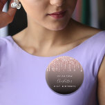 Birthday black rose gold glitter drips monogram  1 inch round button<br><div class="desc">For a 21st (or any age) birthday party. A black, gradient caffe latte coloured ackground decorated with rose gold faux gold glitter drips, paint dripping look. Personalize and add a date , name and age. The name is written with a hand lettered style script. Perfect as party favours or save...</div>