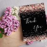 Birthday black rose gold glitter dust thank you<br><div class="desc">A feminine and elegant birthday thank you card. A black background colour. With rose gold faux glitter dust. On front large hand lettered script and the text: Thank You.
Back: Personalize and add Your thank you note and name. The name is written with a modern hand lettered style script.</div>